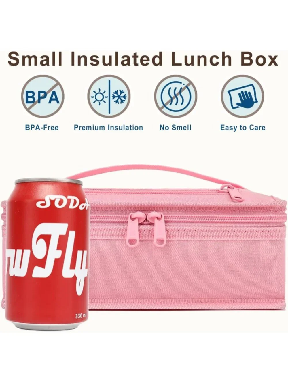 Insulated Mini Cooler Lunch Bag - Portable Soft Tote for Work & School, Pink